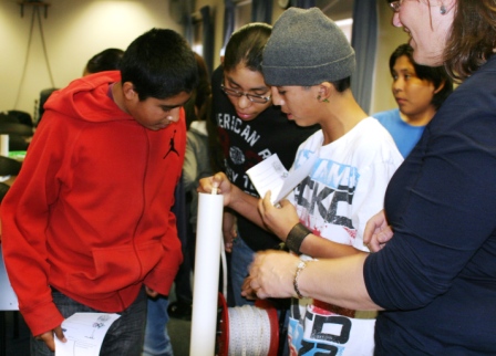 Students took advantage of the opportunity to take measurements using a sensor designed to hum when it reaches the groundwater.