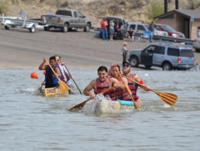 Teams race concrete canoes at Cochiti Lake April 11, 2015