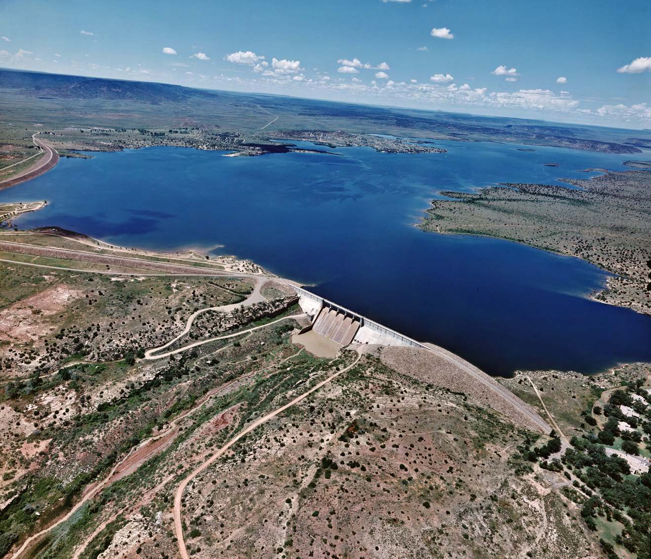 Aerial view of Conchas lake and dam