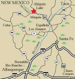 map showing directions to Abiquiu Lake, N.M.