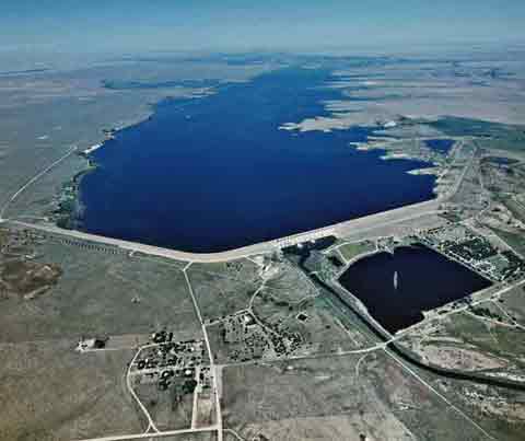 Aerial view of John Martin Dam and Reservoir