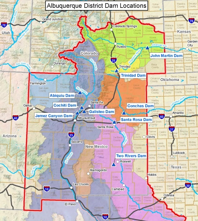 Albuquerque District Map showing the location of its recreation sites